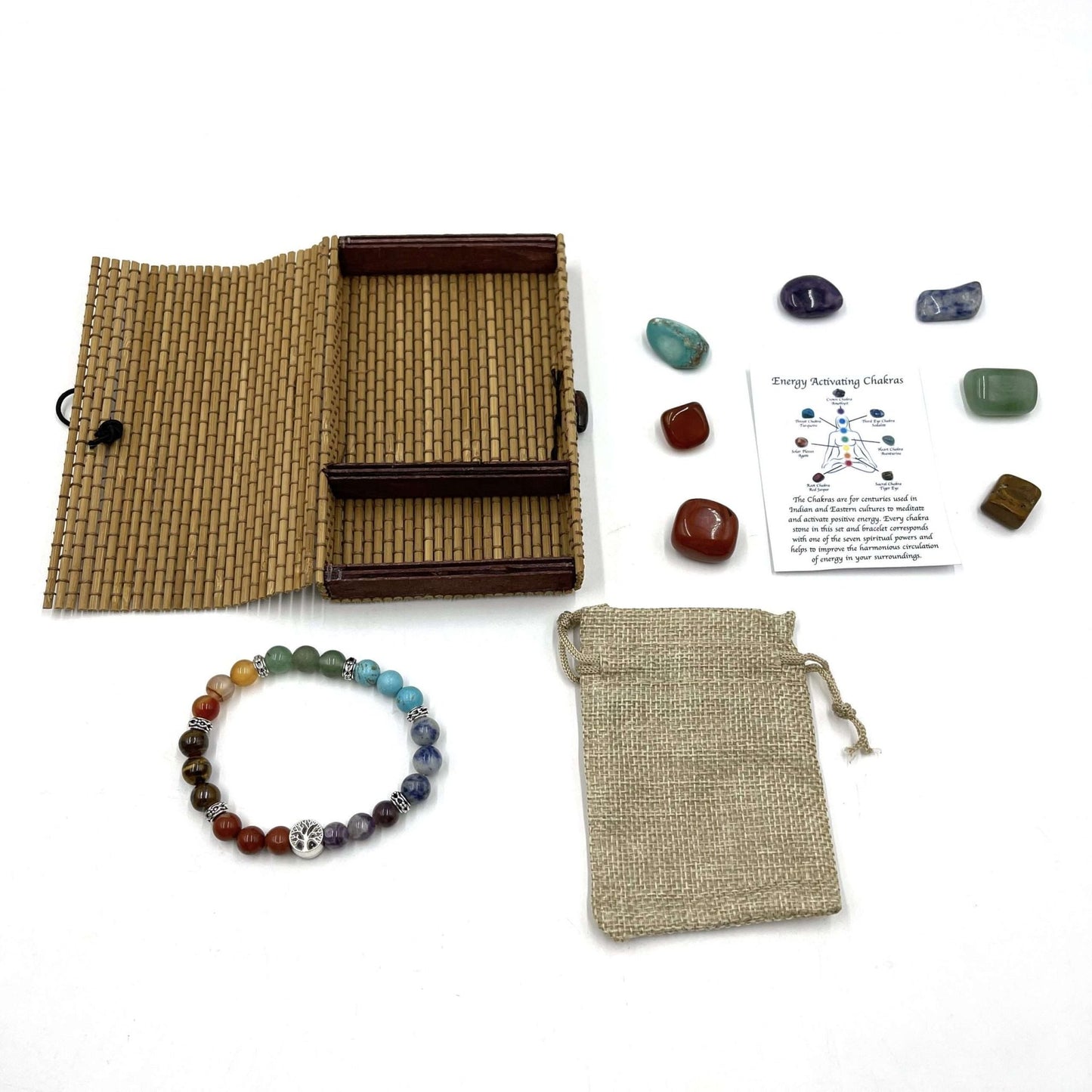 Chakra Stone Bracelet with Tree of Life Bead - includes Chakra Tumbled Stones

Tumbled stones with Chakra Bracelet 0.6cm beads.

Stones: Amethyst, Sodalite, Turquoise, Aventurine, Agate, Tiger Eye, Red Jasper

1st Stop, Marshall's Health Shop, Gift Shop!

SKU: BC6