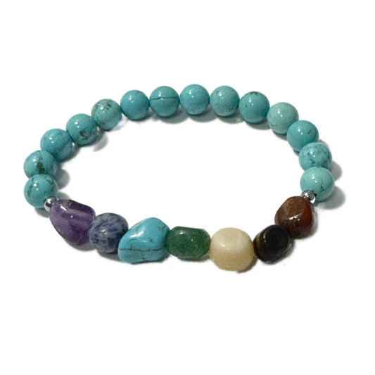 Chakra Tumblestones Bracelet Turquoise (Howlite) - 1st Stop Marshall's Health Shop, Gift Shop! - Heath and Natural Therapy New Brighton Christchurch - Naturopath