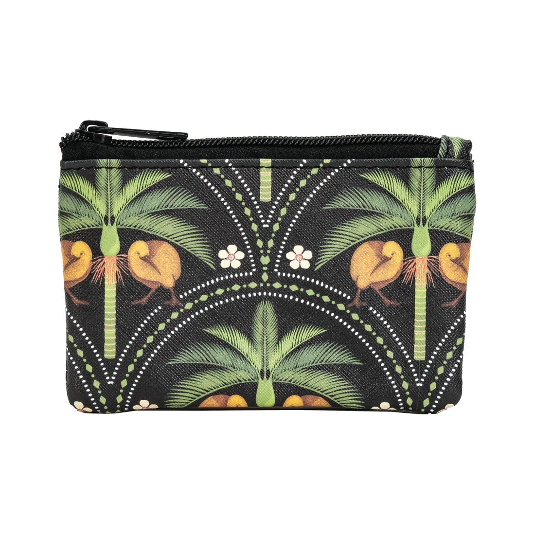 Coin Purse Kiwi Tropics with Nikau's - Black - MarshallsHealthShop