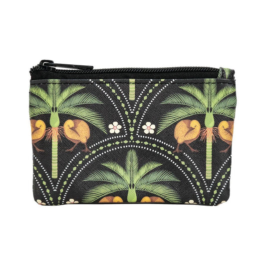 Coin Purse Kiwi Tropics with Nikau's - Black - MarshallsHealthShop