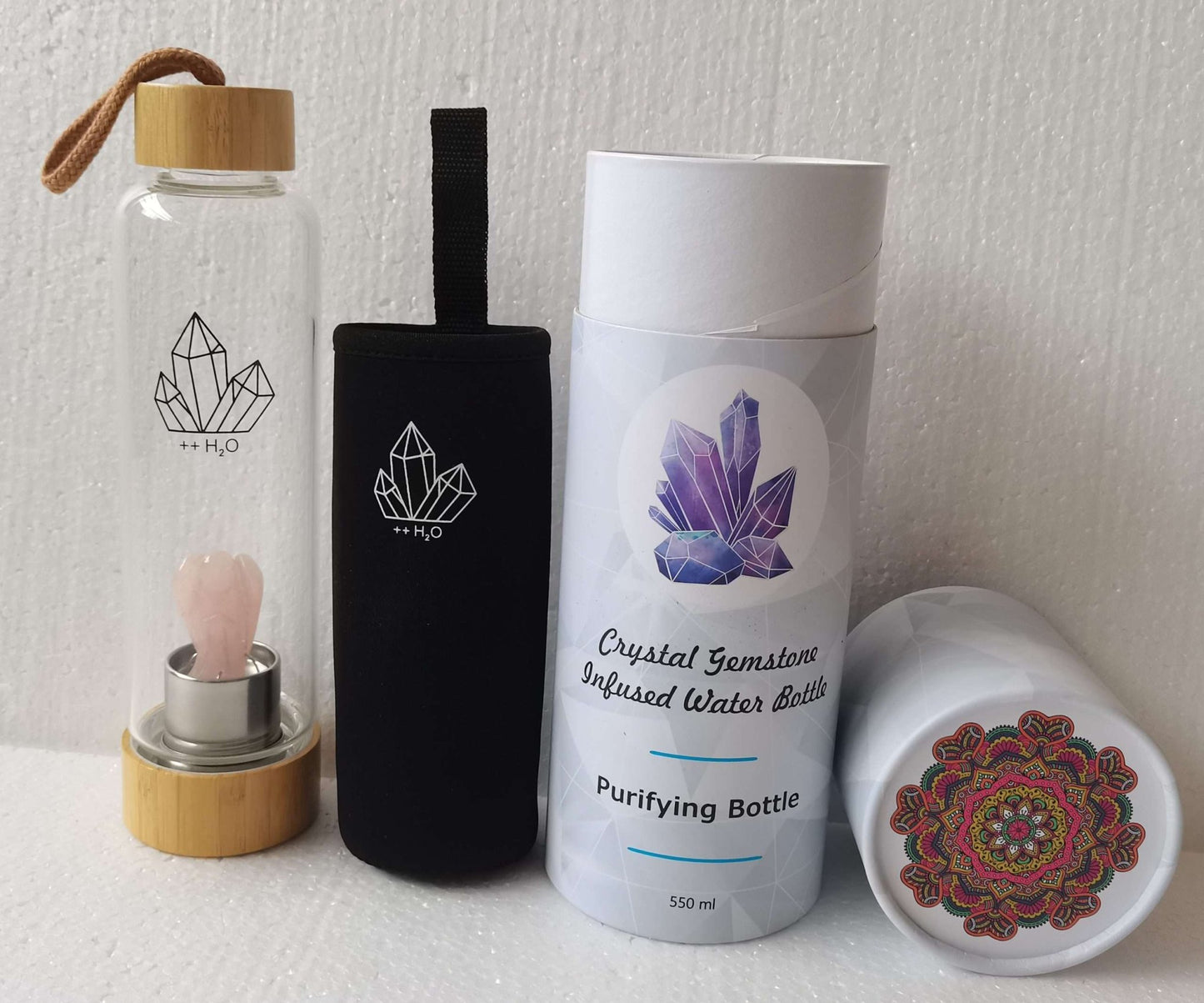 Crystal Bottle with a Rose Quartz Angel - MarshallsHealthShop