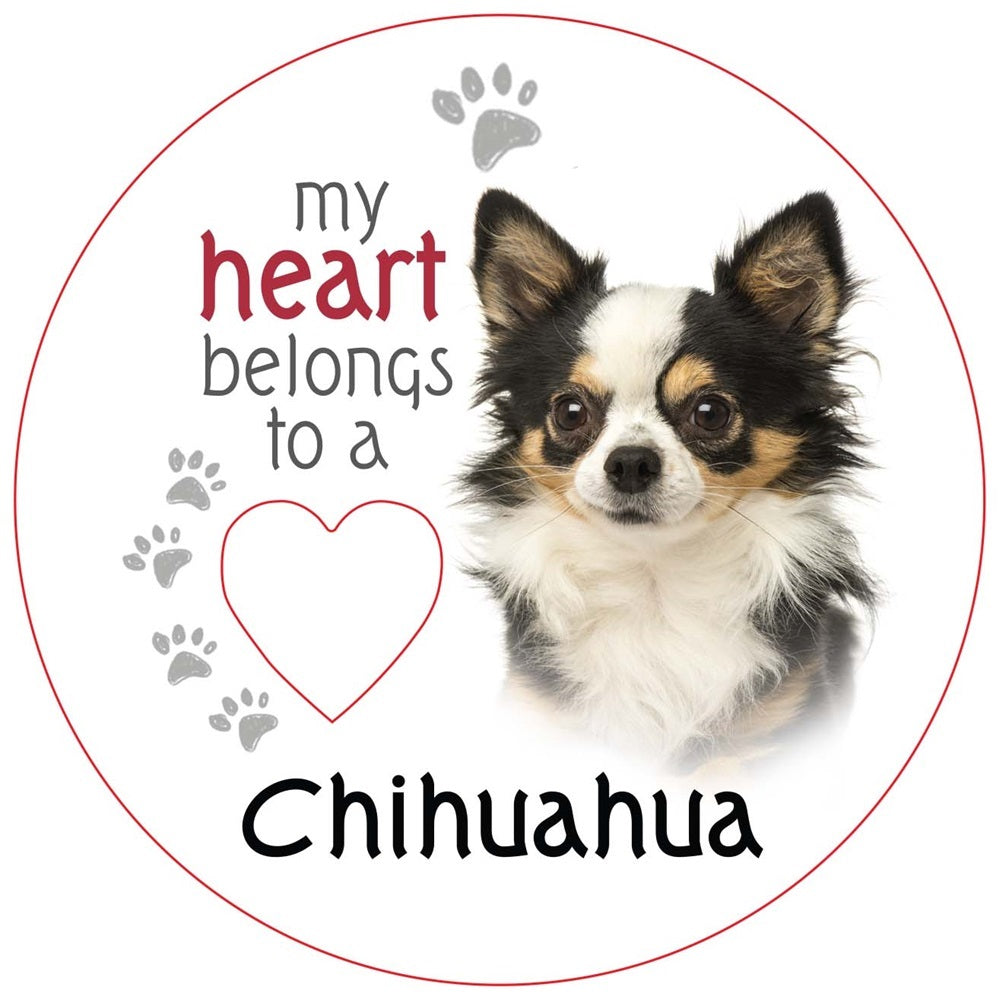Chihuahua (Long Haired) Piece of My Heart Magnet&nbsp;
W:7 x D:7 cm - Magnet - 7 cm Diameter, MDF Magnets with Cut out Heart.

SKU: RCPHM53