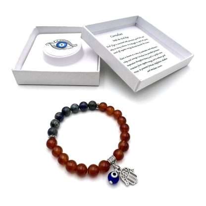 Hamsa Evil Eye Charm Bracelet Red Agate