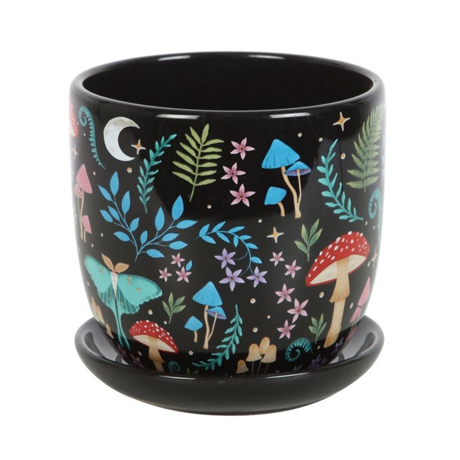Dark Forest Print Ceramic Plant Pot with Saucer - MarshallsHealthShop