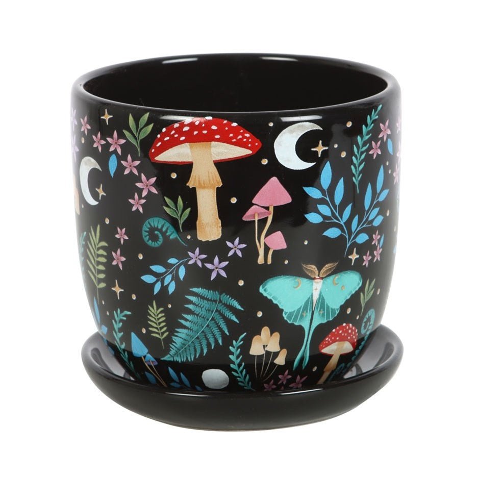 Dark Forest Print Ceramic Plant Pot with Saucer - MarshallsHealthShop