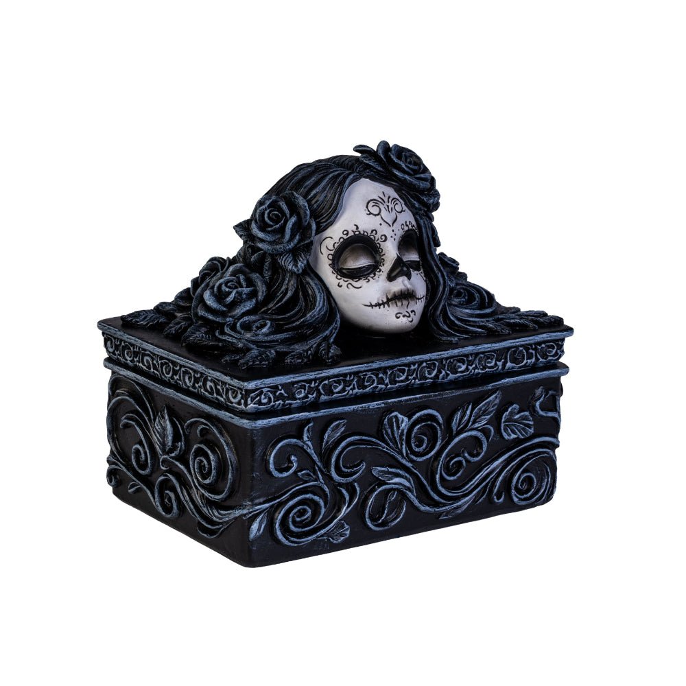 Dead Beautiful Tarot Box
DESCRIPTION
Charming Day of the Dead inspired sugar skull lady adorns the lid.
Perfectly sized for tarot cards, jewelry, and keepsakes.
Crafted with gothic details and spooky elegance in every swirl.
Makes a unique gift for tarot fans and lovers of the uncanny.
Adds quirky personality and dark beauty to any space.
1st Stop, Marshall's Health Shop, Gift Shop!