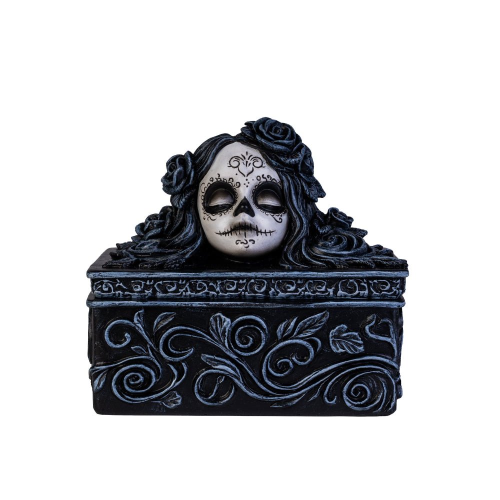 Dead Beautiful Tarot Box
DESCRIPTION
Charming Day of the Dead inspired sugar skull lady adorns the lid.
Perfectly sized for tarot cards, jewelry, and keepsakes.
Crafted with gothic details and spooky elegance in every swirl.
Makes a unique gift for tarot fans and lovers of the uncanny.
Adds quirky personality and dark beauty to any space.
1st Stop, Marshall's Health Shop, Gift Shop!