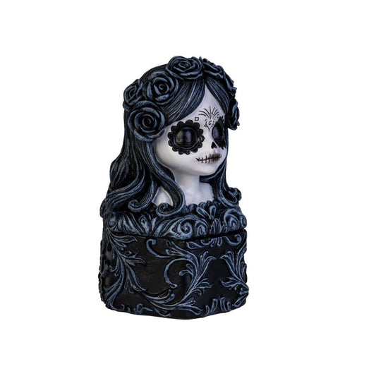 Dead Beautiful Trinket Box

DESCRIPTION

Hauntingly stylish design inspired by Day of the Dead celebrations
Keeps your trinkets, jewelry, or sweets safely contained under her watchful gaze
Adorned with elegant black roses and detailed sculptural swirls
Perfect conversation piece for gothic, quirky, or eclectic decor lovers
Durable and roomy enough for your most mysterious treasures
1st Stop, Marshall's Health Shop, Gift Shop!