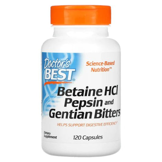 Doctor's Best Betaine HCL Pepsin & Gentian Bitters, 120 Capsules - 1st Stop Marshall's Health Shop, Gift Shop! - Heath and Natural Therapy New Brighton Christchurch - Naturopath