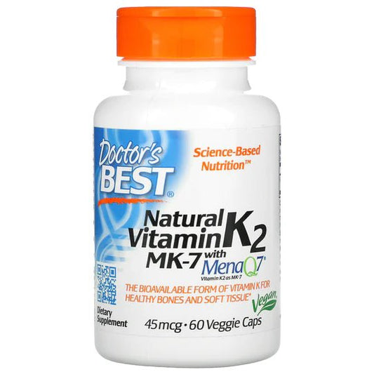 Doctor's Best Natural Vitamin K2 MK - 7 with MenaQ7, 45 mcg, 60 Veggie Caps - 1st Stop Marshall's Health Shop, Gift Shop! - Heath and Natural Therapy New Brighton Christchurch - Naturopath
