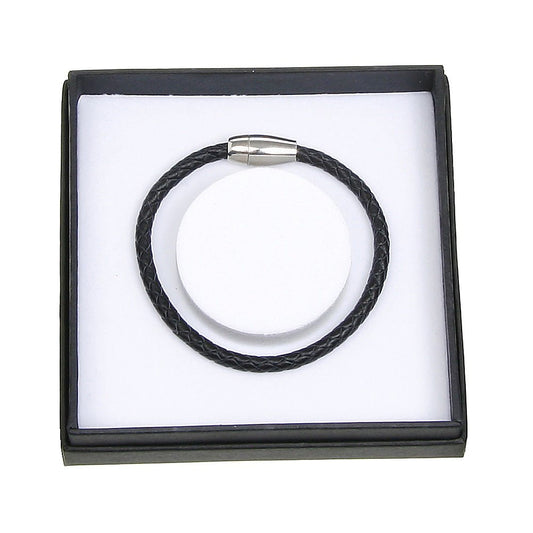 Equilibrium Men Leather Black Bracelet - MarshallsHealthShop