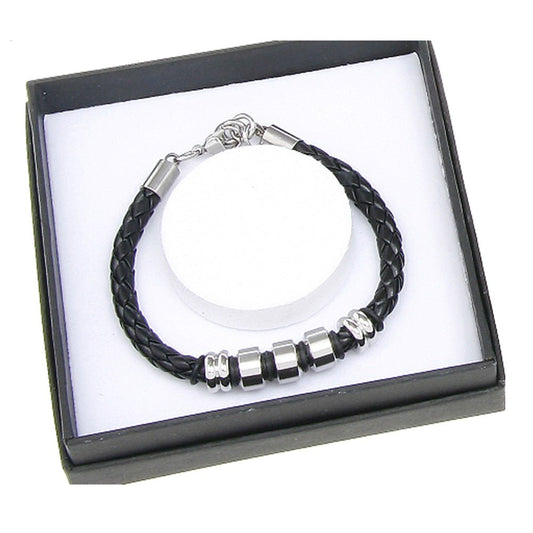 Equilibrium Men Plaited Leather Black Bracelet - MarshallsHealthShop