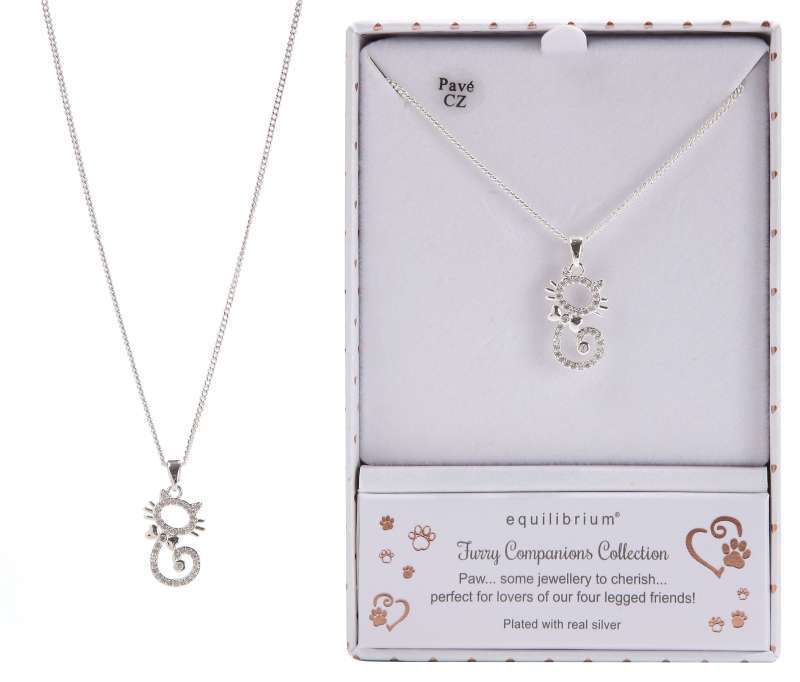 Equilibrium Modern Silver Plated Cat Necklace - MarshallsHealthShop