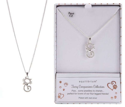 Equilibrium Modern Silver Plated Cat Necklace - MarshallsHealthShop