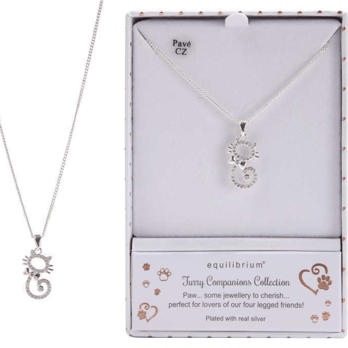 Equilibrium Modern Silver Plated Cat Necklace - MarshallsHealthShop
