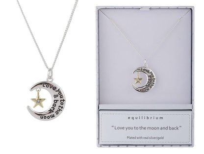 Equilibrium Moon Necklace Silver &amp; Gold

Plated with Real Silver &amp; Gold

1st Stop, Marshall's Health Shop, Gift Shop!

SKU: EQ9