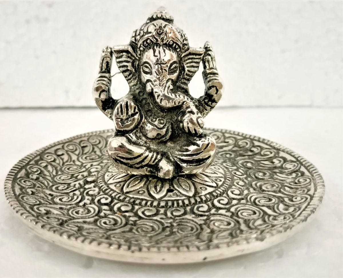 White Round Ganesha Incense Holder