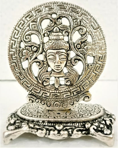 White Metal Round Buddha Head Incense Holder