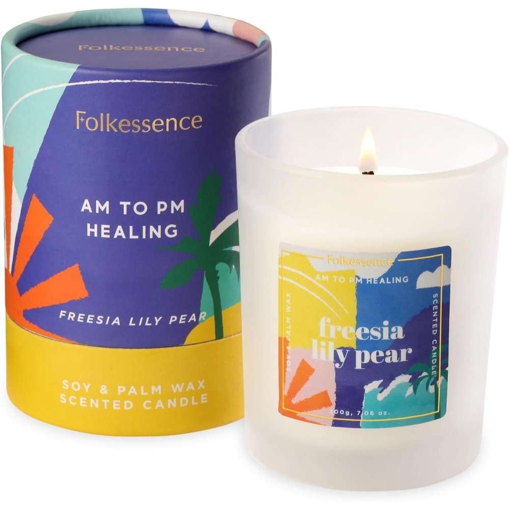 Folkessence Candle AM to PM Healing - Freesia Lily Pear - MarshallsHealthShop