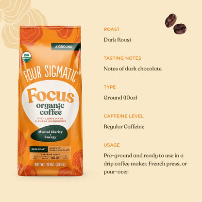 Four Sigmatic Organic Ground Coffee 340g - Focus (Dark) - MarshallsHealthShop