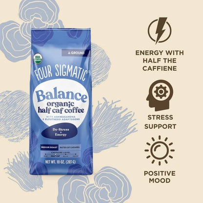 Four Sigmatic Organic Half Caf Ground Coffee 340g - Balance - MarshallsHealthShop
