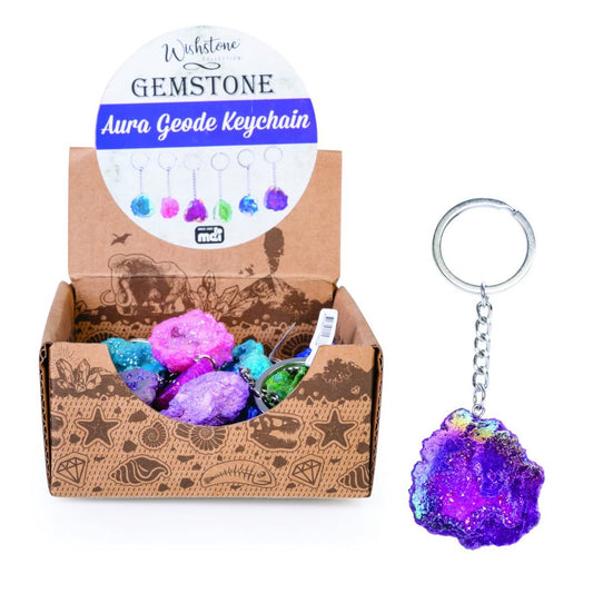 Gemstone Aura Quartz Geode Keychain - MarshallsHealthShop