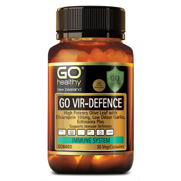 GO VIR-DEFENCE contains high strength Olive leaf, providing 105mg of active oleuropein per capsule, along with other essential immune supporting ingredients including Echinacea, Garlic, Zinc and Vitamin C. GO Vir-Defence supports a healthy immune system and the body’s natural defences.
