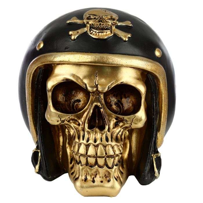 Gold Skull in Biker Helmet Ornament - 1st Stop Marshall's Health Shop, Gift Shop! - Heath and Natural Therapy New Brighton Christchurch - Naturopath