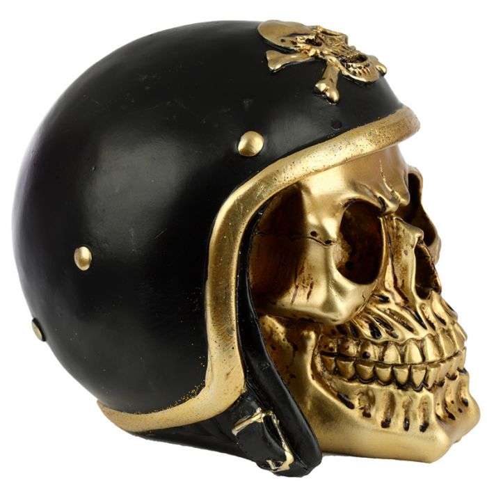 Gold Skull in Biker Helmet Ornament - 1st Stop Marshall's Health Shop, Gift Shop! - Heath and Natural Therapy New Brighton Christchurch - Naturopath