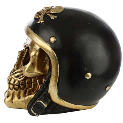 Gold Skull in Biker Helmet Ornament - 1st Stop Marshall's Health Shop, Gift Shop! - Heath and Natural Therapy New Brighton Christchurch - Naturopath