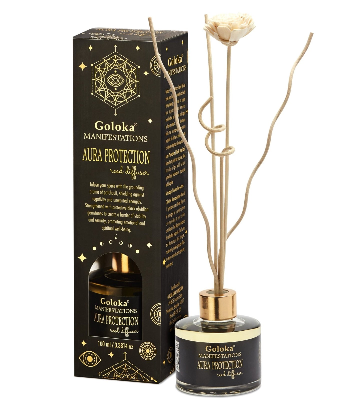 Goloka Aura Protection Patchouli Black Obsidian Reed Diffuser - 1st Stop Marshall's Health Shop, Gift Shop! - Heath and Natural Therapy New Brighton Christchurch - Naturopath