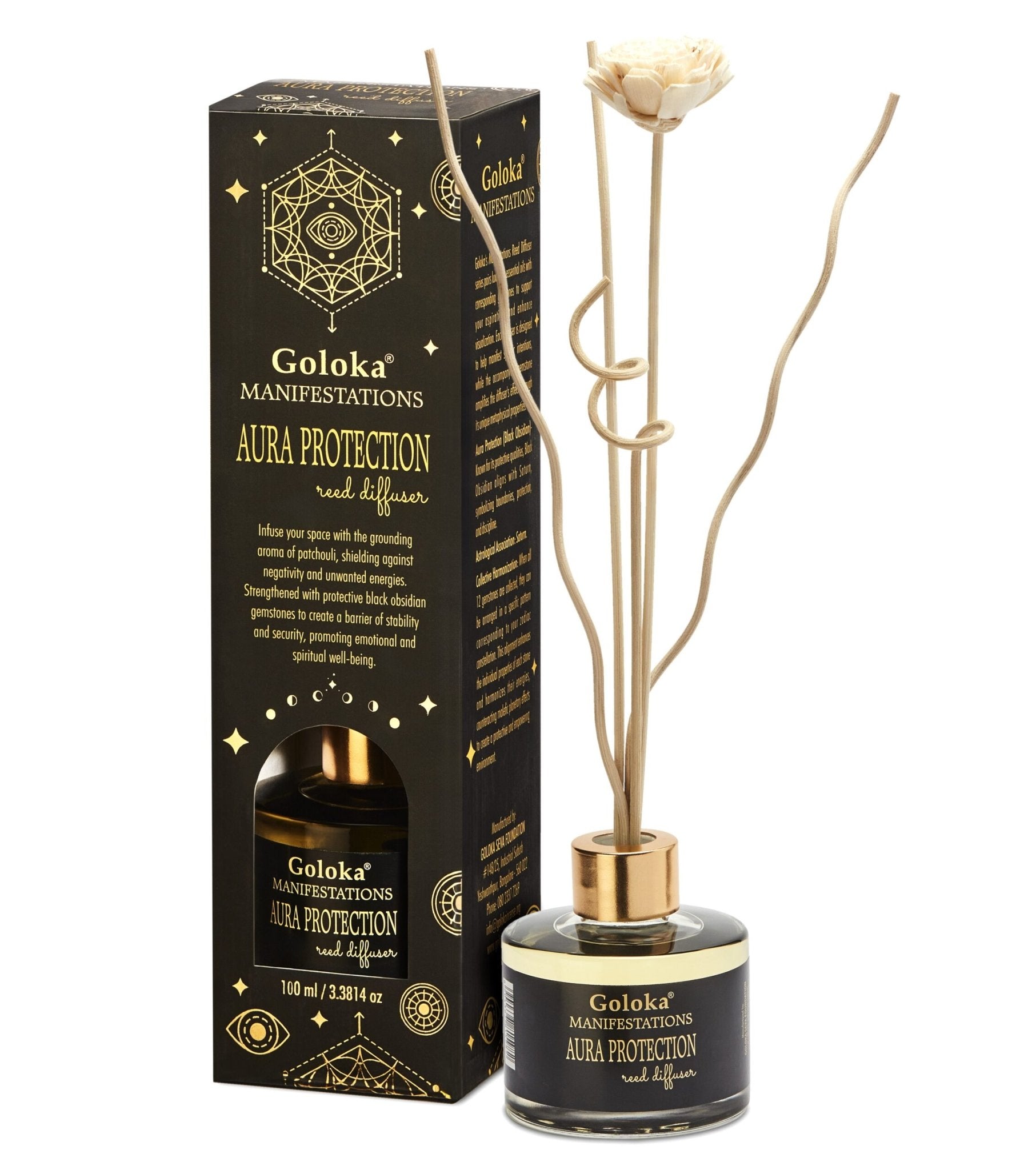 Goloka Aura Protection Patchouli Black Obsidian Reed Diffuser - 1st Stop Marshall's Health Shop, Gift Shop! - Heath and Natural Therapy New Brighton Christchurch - Naturopath
