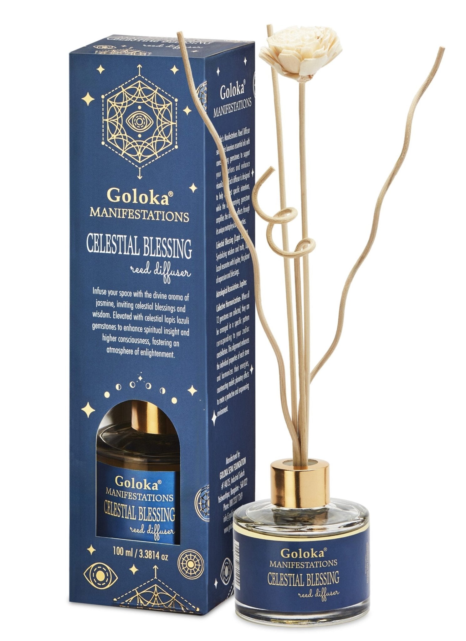 Goloka Celestial Blessing Jasmine Lapis Lazuli Reed Diffuser - 1st Stop Marshall's Health Shop, Gift Shop! - Heath and Natural Therapy New Brighton Christchurch - Naturopath