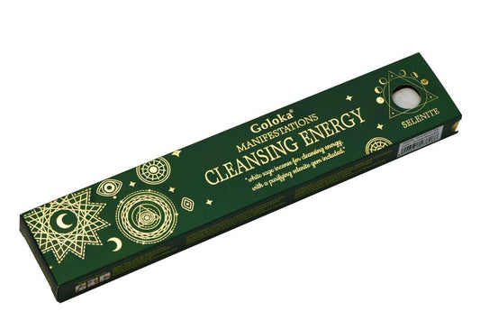 Goloka Manifestations Cleansing Energy- White Sage with Selenite 15 grams Gemstone Incense - 1st Stop Marshall's Health Shop, Gift Shop! - Heath and Natural Therapy New Brighton Christchurch - Naturopath