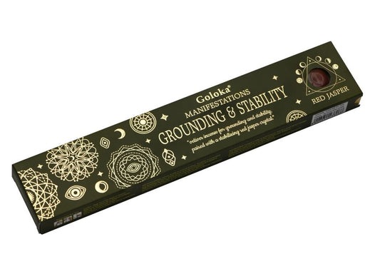 Goloka Manifestations Grounding & Stability- Vetiver Incense with Red Jasper 15 grams Gemstone Incen - 1st Stop Marshall's Health Shop, Gift Shop! - Heath and Natural Therapy New Brighton Christchurch - Naturopath