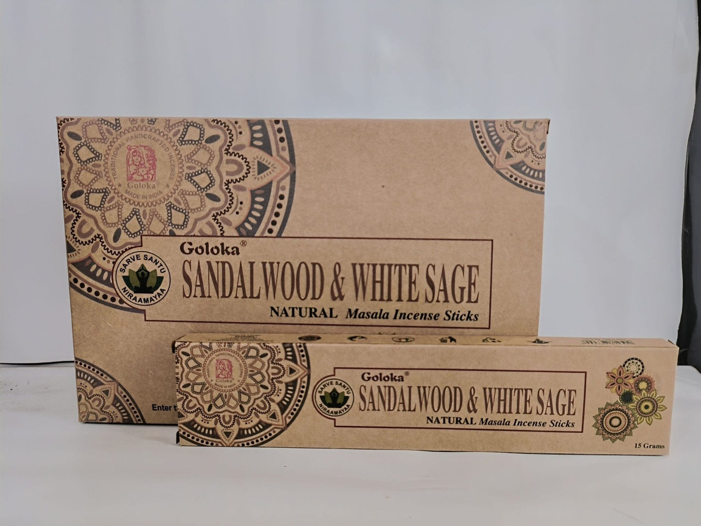 Goloka Natural Masala Incense Sandalwood & White Sage 15 gms - 1st Stop Marshall's Health Shop, Gift Shop! - Heath and Natural Therapy New Brighton Christchurch - Naturopath