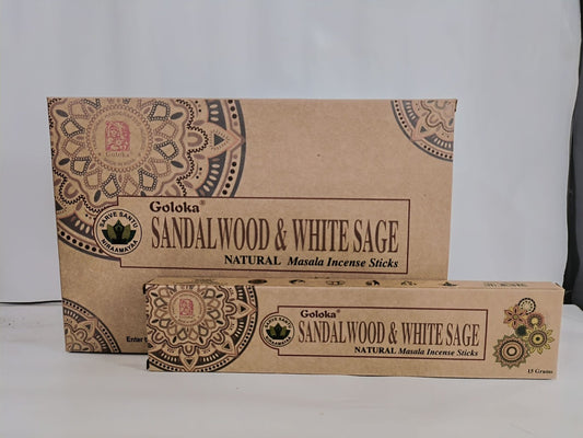Goloka Natural Masala Incense Sandalwood & White Sage 15 gms - 1st Stop Marshall's Health Shop, Gift Shop! - Heath and Natural Therapy New Brighton Christchurch - Naturopath