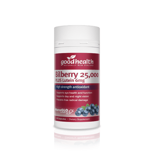 Good Health Bilberry 25,000mg PLUS Lutein 6mg 60 Capsules - 1st Stop Marshall's Health Shop, Gift Shop! - Heath and Natural Therapy New Brighton Christchurch - Naturopath