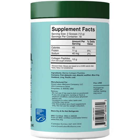 Great Lakes Wellness Marine Collagen Peptides 227g - 1st Stop Marshall's Health Shop, Gift Shop! - Heath and Natural Therapy New Brighton Christchurch - Naturopath