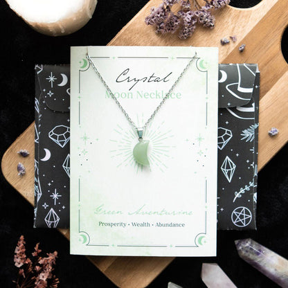 Green Aventurine Crystal Moon Necklace - MarshallsHealthShop