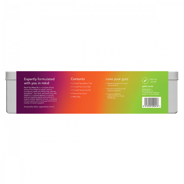 Gutsi Gut Reset Kit The Gutsi® Gut Reset Kit is an advanced 60-day protocol that offers complete care for supporting the ultimate gut health transformation. Balance and bloom your way to amazing health!