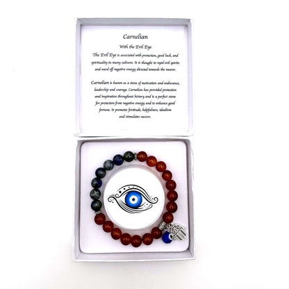 Hamsa Evil Eye Charm Bracelet Red Agate - MarshallsHealthShop