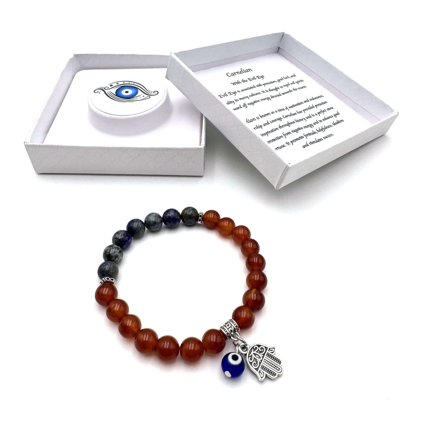 Hamsa Evil Eye Charm Bracelet Red Agate - MarshallsHealthShop