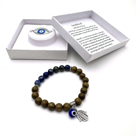 Hamsa Evil Eye Charm Bracelet Sandalwood - MarshallsHealthShop