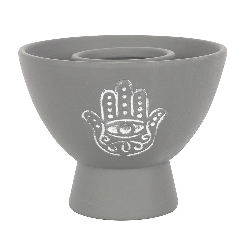 Hamsa Grey Terracotta Smudge Bowl - MarshallsHealthShop