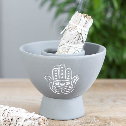Hamsa Grey Terracotta Smudge Bowl - MarshallsHealthShop
