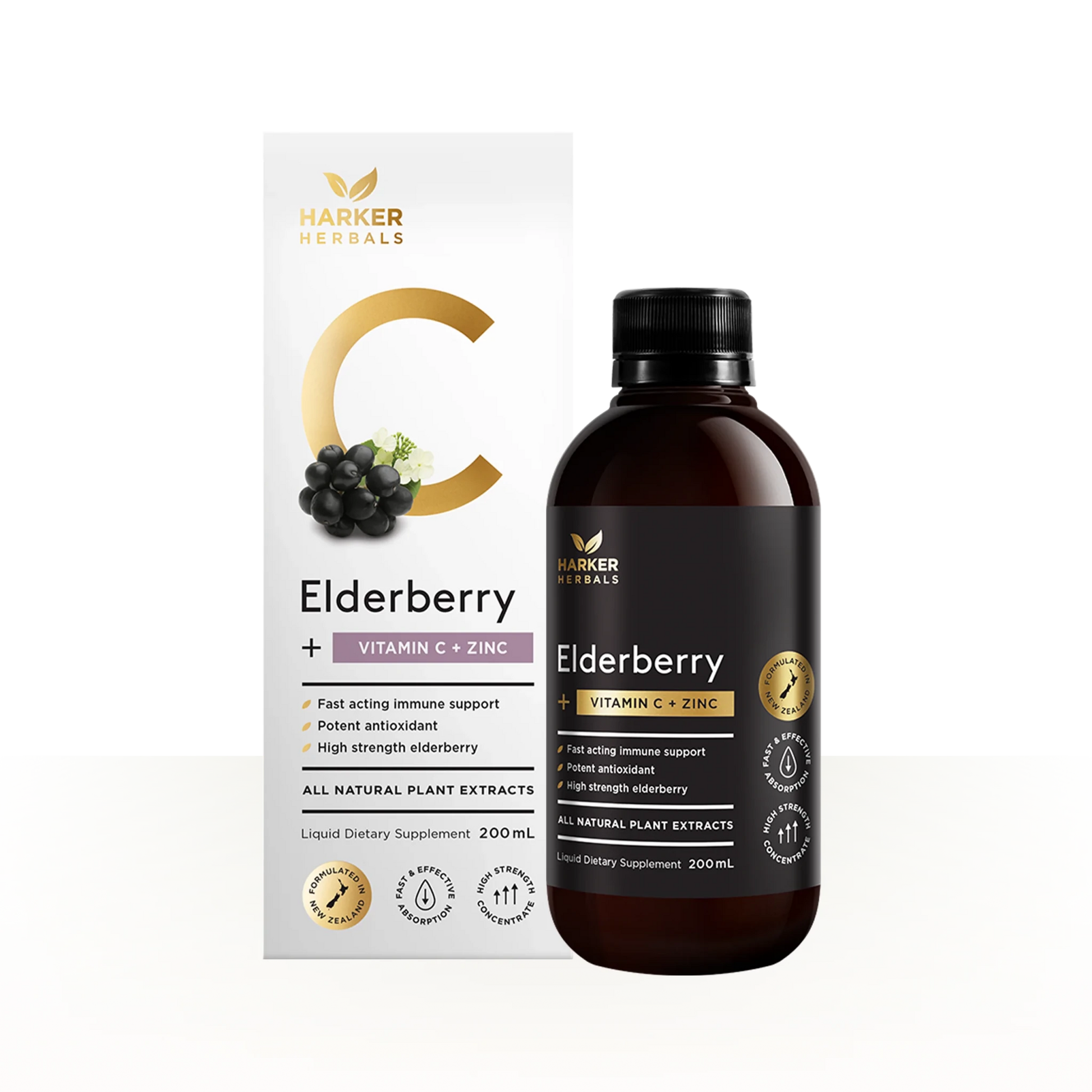 Harker Herbals Vitamin C + Elderberry + Zinc 200ml - 1st Stop Marshall's Health Shop, Gift Shop! - Heath and Natural Therapy New Brighton Christchurch - Naturopath