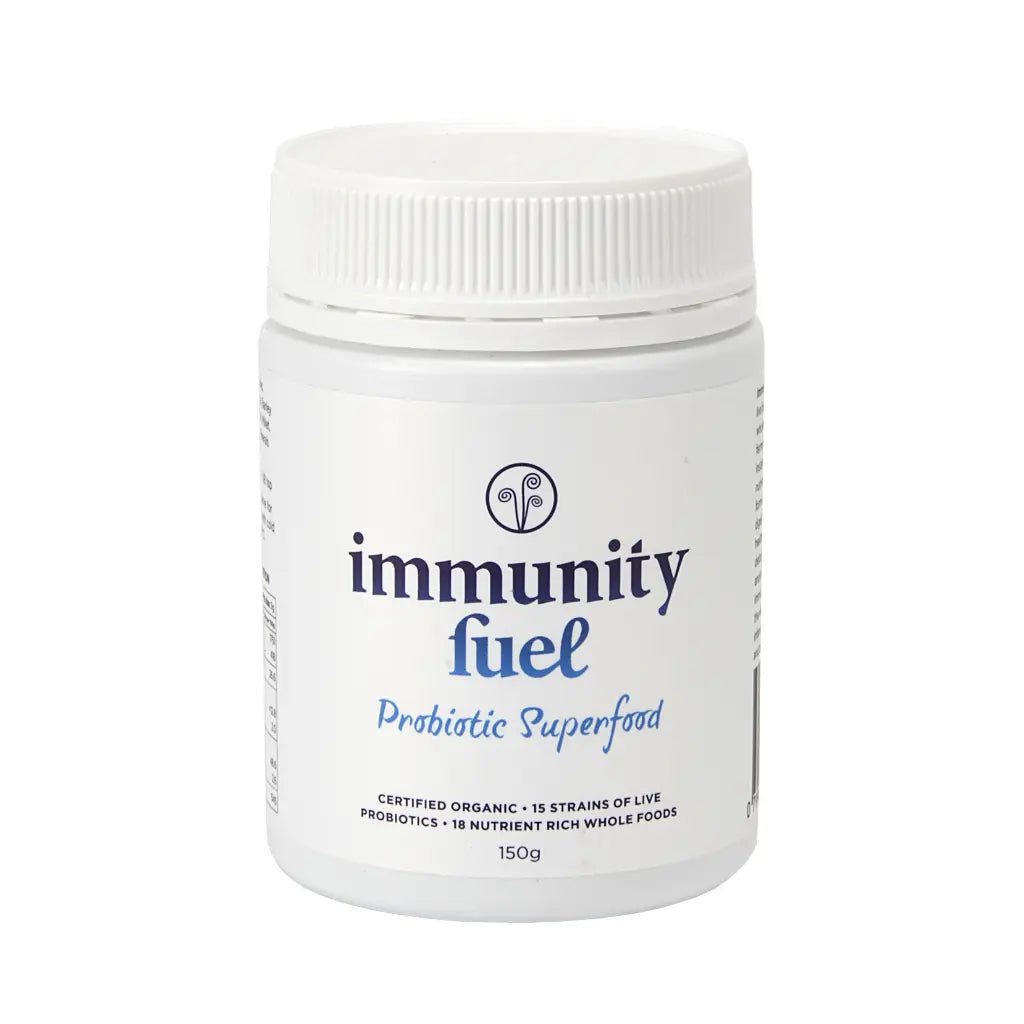 Immunity Fuel Probiotic Superfood 150g Powder Original

Support your gut health naturally with Immunity Fuel Original Probiotic Superfood Powder — our premium clean, nutrient-dense formula providing a powerful yet gentle probiotic solution.

This shelf-stable, 100% plant-based powder delivers live and active bacteria in a certified organic wholefood base, enhanced with ionic minerals and natural prebiotics to nurture your microbiome.

1st Stop, Marshall's Health Shop!