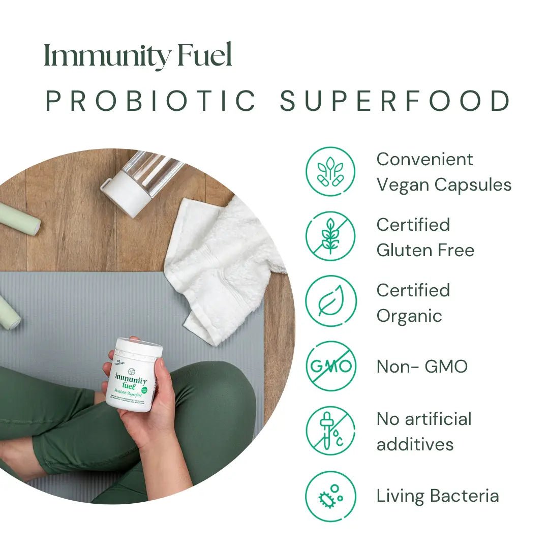 Immunity Fuel Probiotic Superfood Gluten Free 60 Vege Caps

Restore gut balance with billions of live bacteria, organic prebiotics, and fermented wholefoods in convenient plant-based vegecaps. 1 month supply - take 2 per day.

Digestive harmony made simple.

Powerful probiotic + prebiotic support made easy - gluten free, 100% natural, and ready to go in convenient plant based capsules.
1st Stop, Marshall's Health Shop!