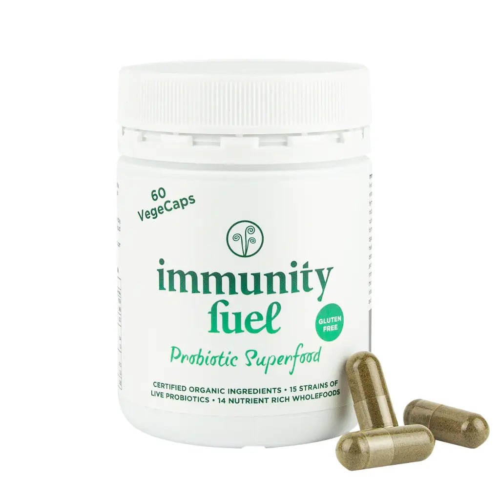 Immunity Fuel Probiotic Superfood Gluten Free 60 Vege Caps

Restore gut balance with billions of live bacteria, organic prebiotics, and fermented wholefoods in convenient plant-based vegecaps. 1 month supply - take 2 per day.

Digestive harmony made simple.

Powerful probiotic + prebiotic support made easy - gluten free, 100% natural, and ready to go in convenient plant based capsules.
1st Stop, Marshall's Health Shop!